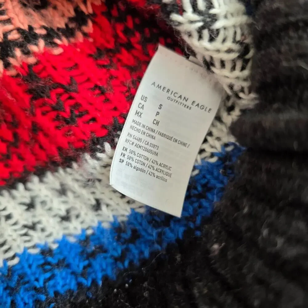 American Eagle Fair Isle Mock Neck Sweater Small Black Multi Color Knit Boho Coz